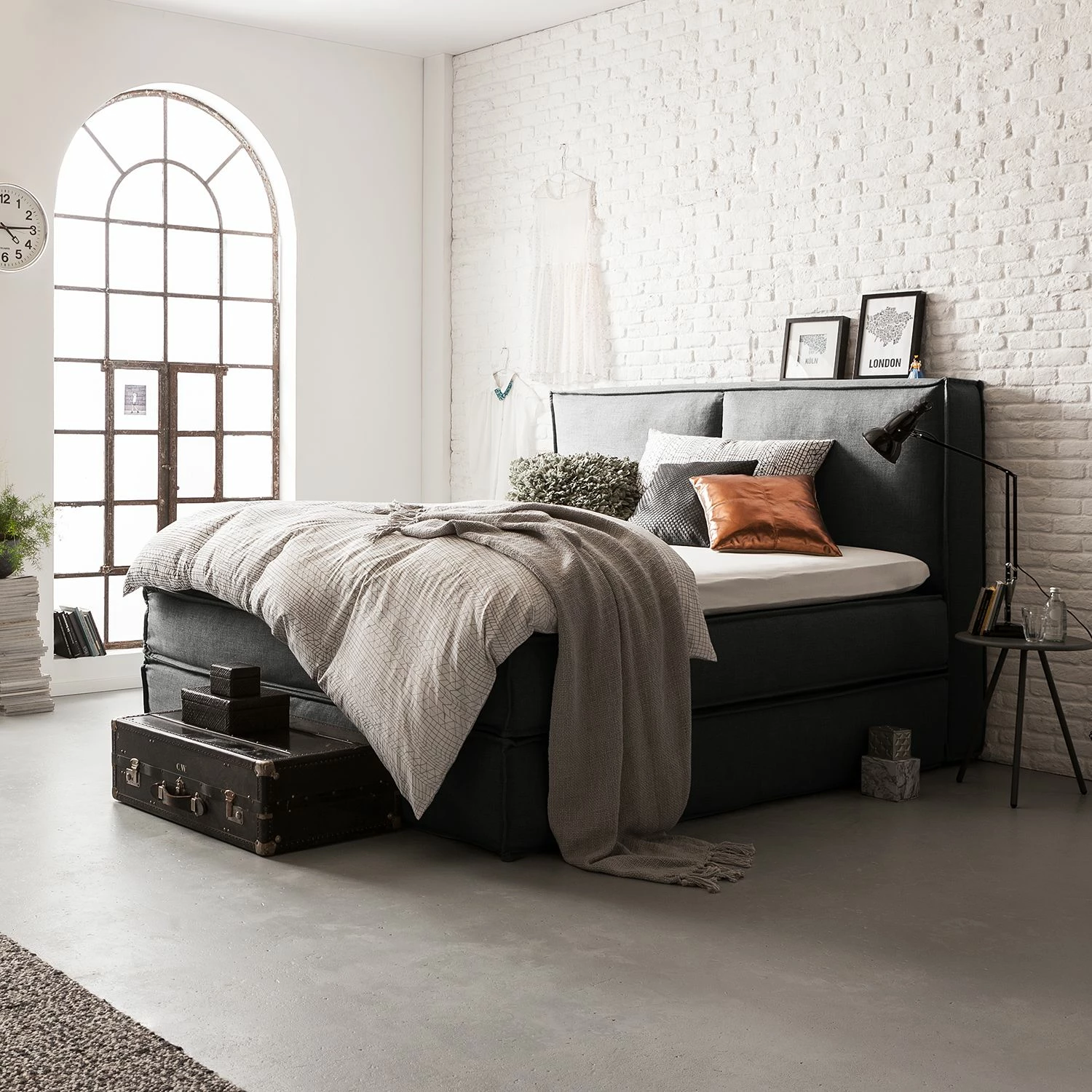 Boxspringbett Kinx - Stoff KINX: Anthrazit - 180 x 200cm - H2 - 130 cm – Bild 2