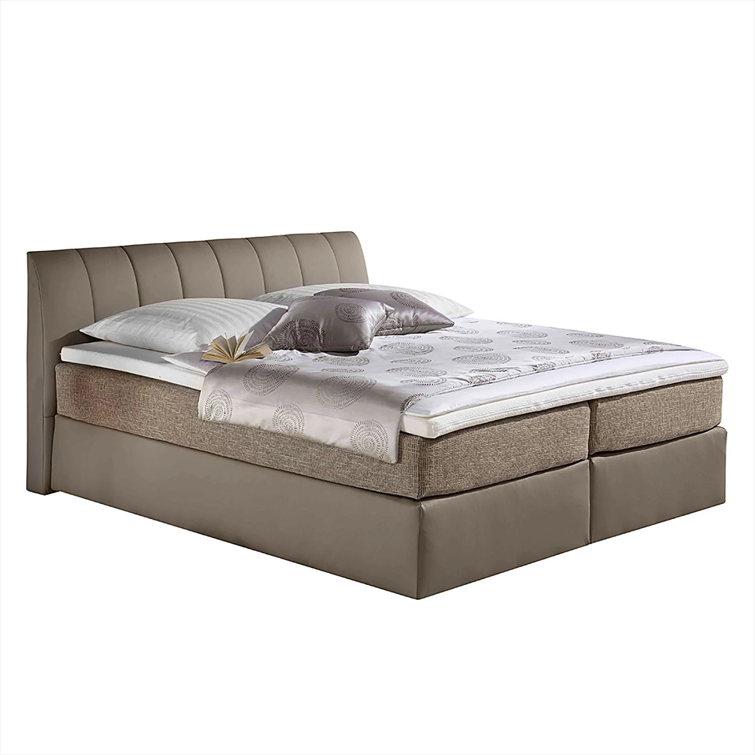 Monaco Boxspringbett Valea - Taupe - 140 x 200cm - Tonnentaschenfederkernmatratze - H3