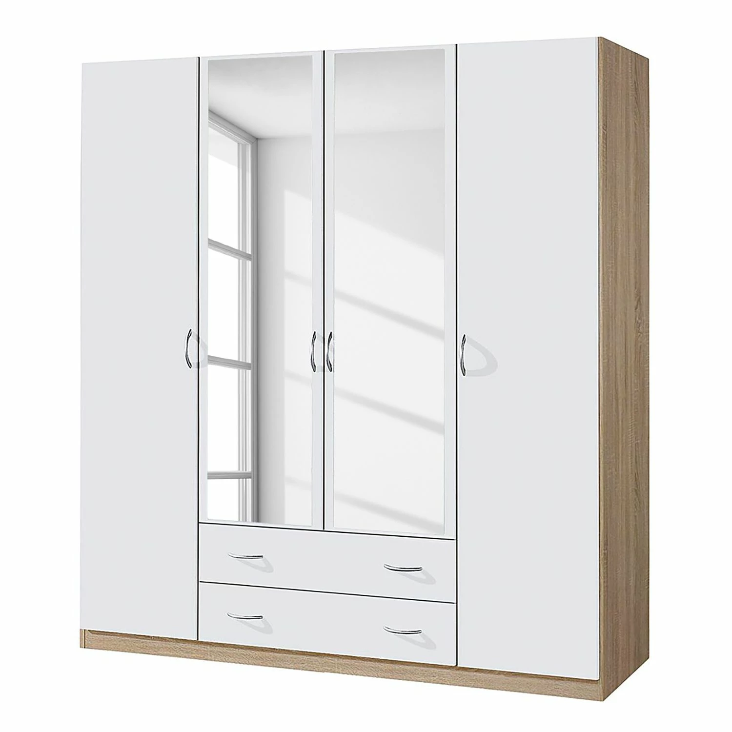 Rauch Blue Drehtürenschrank Case III - Alpinweiß/Sonoma Eiche Dekor - Schrankbreite: 181 cm - 4-türig