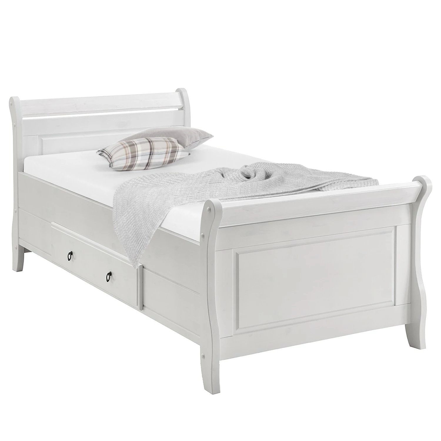 Maison Belfort Massivholz-Einzelbett Cenan - Kiefer Weiß - 100 x 200cm