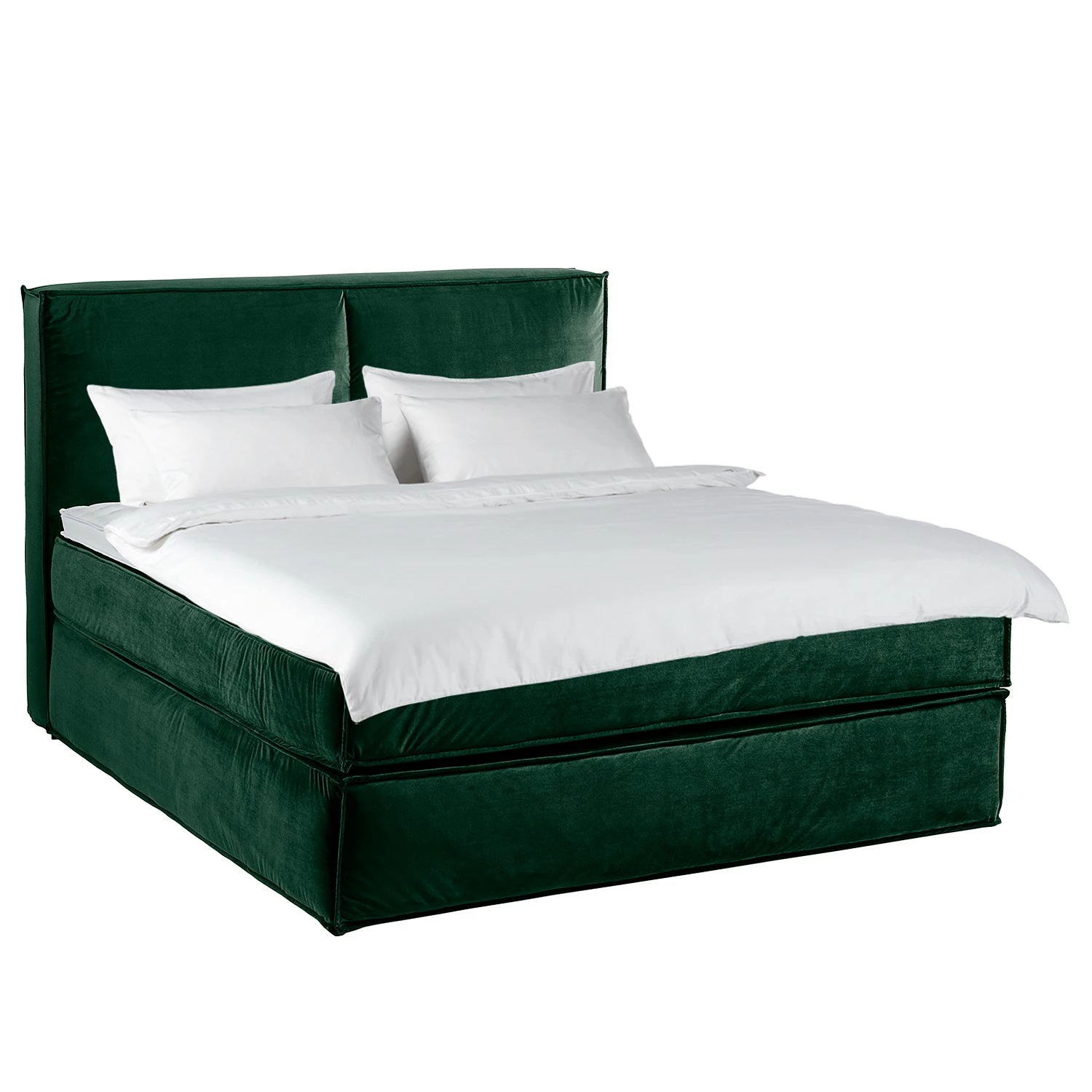 Boxspringbett Kinx - Samt Fraya: Teichgrün - 180 x 200cm - H2 - 130 cm