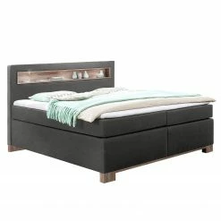 Wimex Boxspringbett Nevada - Webstoff - 180 x 200 cm - Anthrazit / Schlammeiche Dekor - Kaltschaumtopper