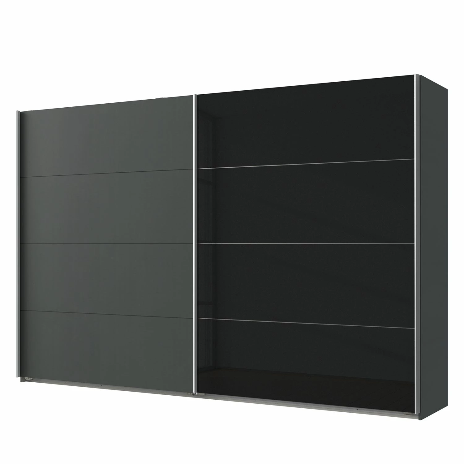 Wimex Schwebetürenschrank Easy Plus I - Graphit / Glas Schwarz - Höhe: 210 cm - Breite: 225 cm