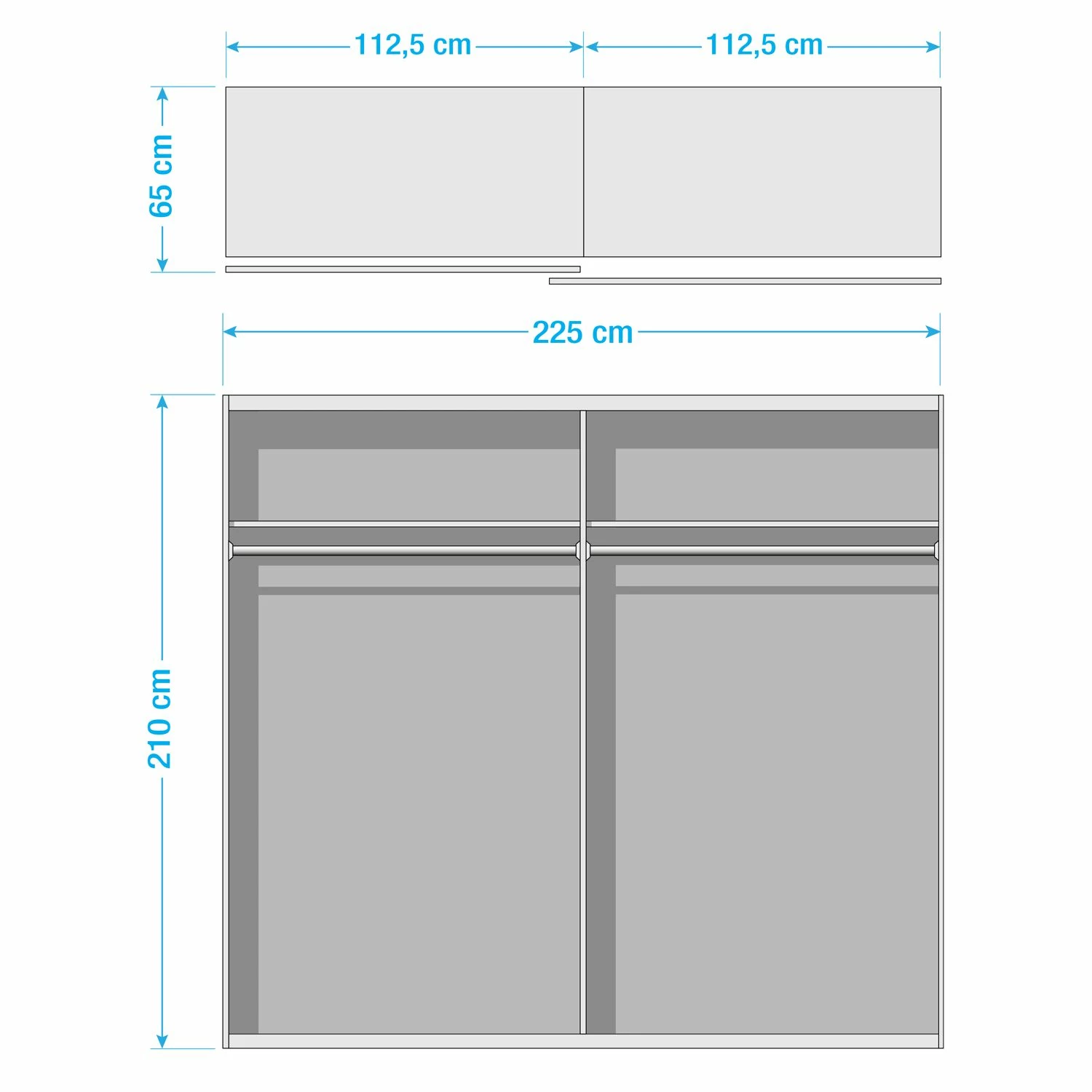 Wimex Schwebetürenschrank Easy Plus I - Graphit / Glas Schwarz - Höhe: 210 cm - Breite: 225 cm – Bild 4