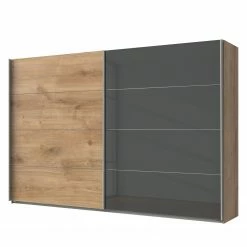 Wimex Schwebetürenschrank Easy Plus I - Plankeneiche Dekor / Glas Grau - Höhe: 210 cm - Breite: 225 cm