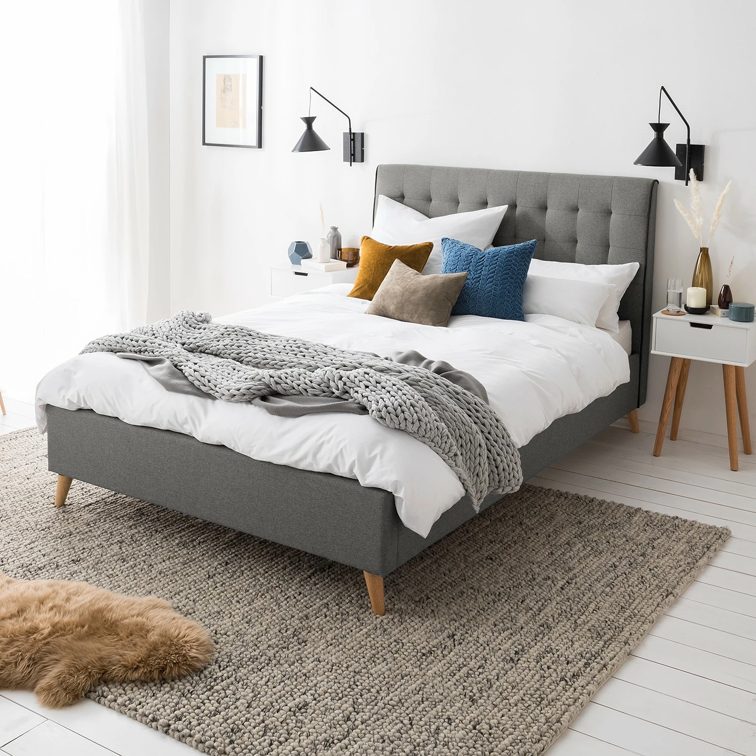 Mørteens Polsterbett Almonte - Webstoff / Gummibaum massiv - Hellgrau – Bild 2