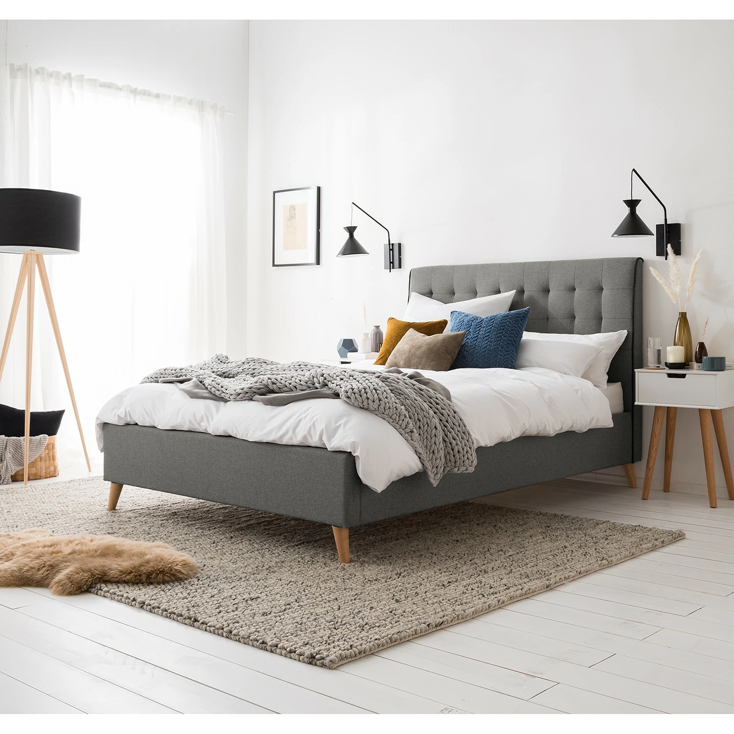 Mørteens Polsterbett Almonte - Webstoff / Gummibaum massiv - Hellgrau – Bild 3