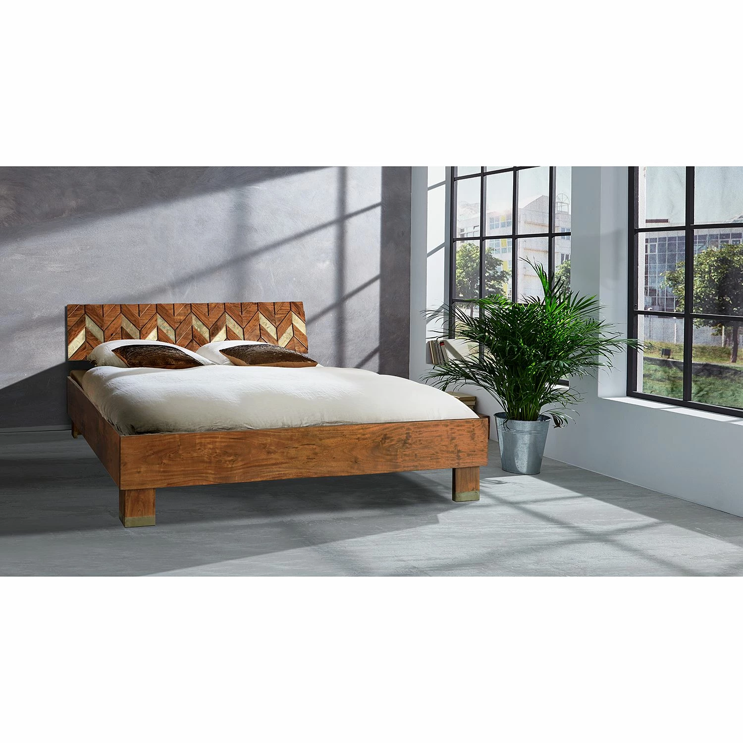 Ars manufacti Massivholzbett Yao - Akazie massiv / Metall - Akazie / Gold – Bild 3