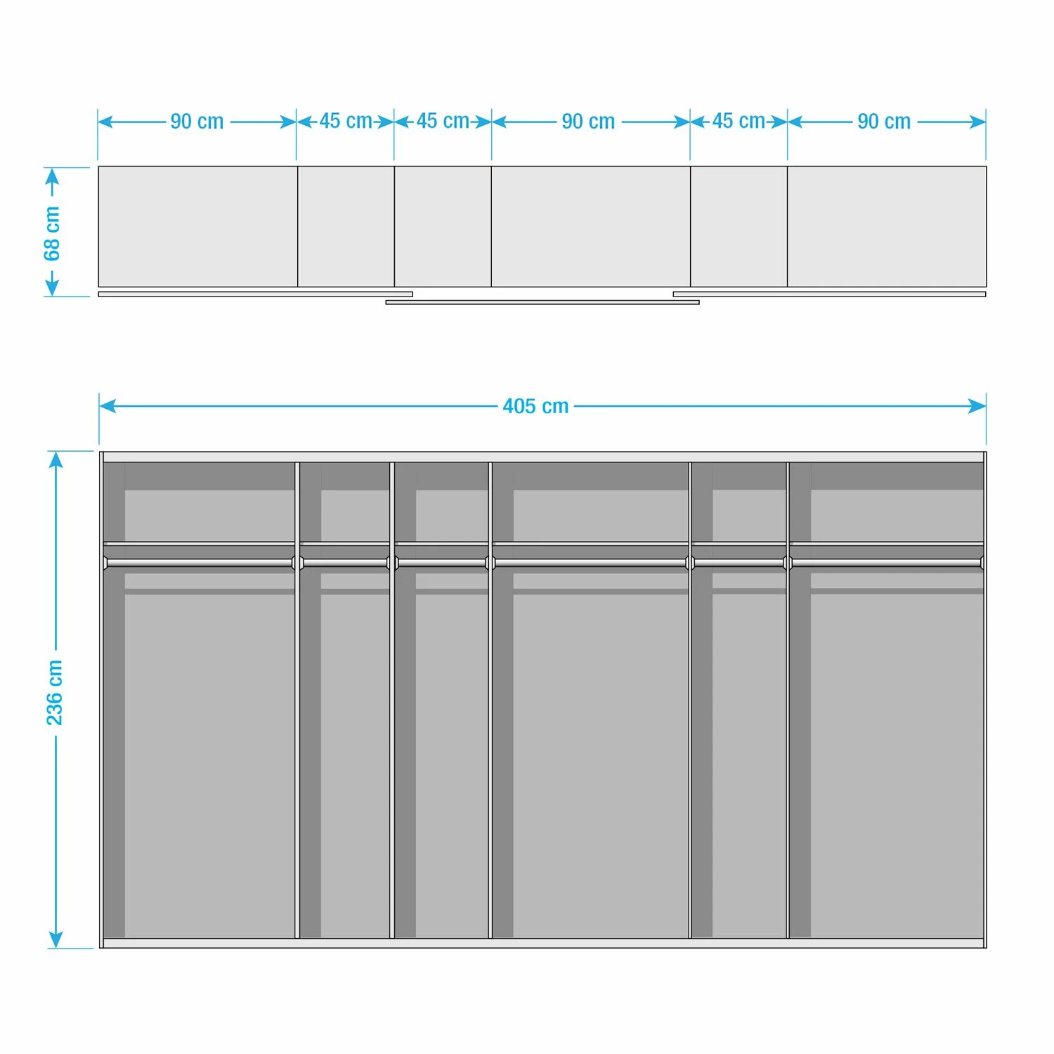 Schwebetürenschrank SKØP reflect+ - Graphit - Höhe: 236 cm - Breite: 405 cm - 3 – Bild 6