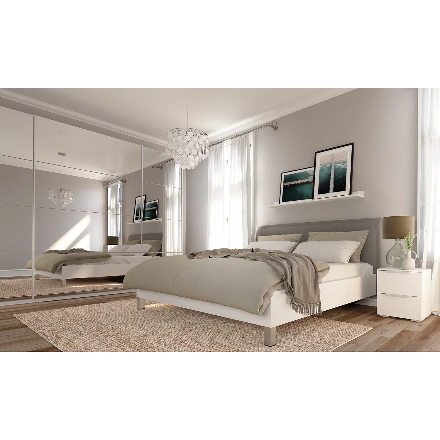 Schwebetürenschrank SKØP reflect - Alpinweiß - Höhe: 222 cm - Breite: 315 cm - 3 – Bild 2