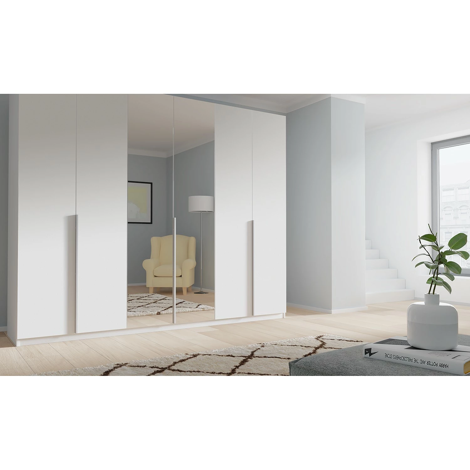 Drehtürenschrank SKØP glass alu reflect - Mattglas Weiß/ Kristallspiegel - Höhe: 236 cm - Breite: 270 cm - Basic – Bild 2