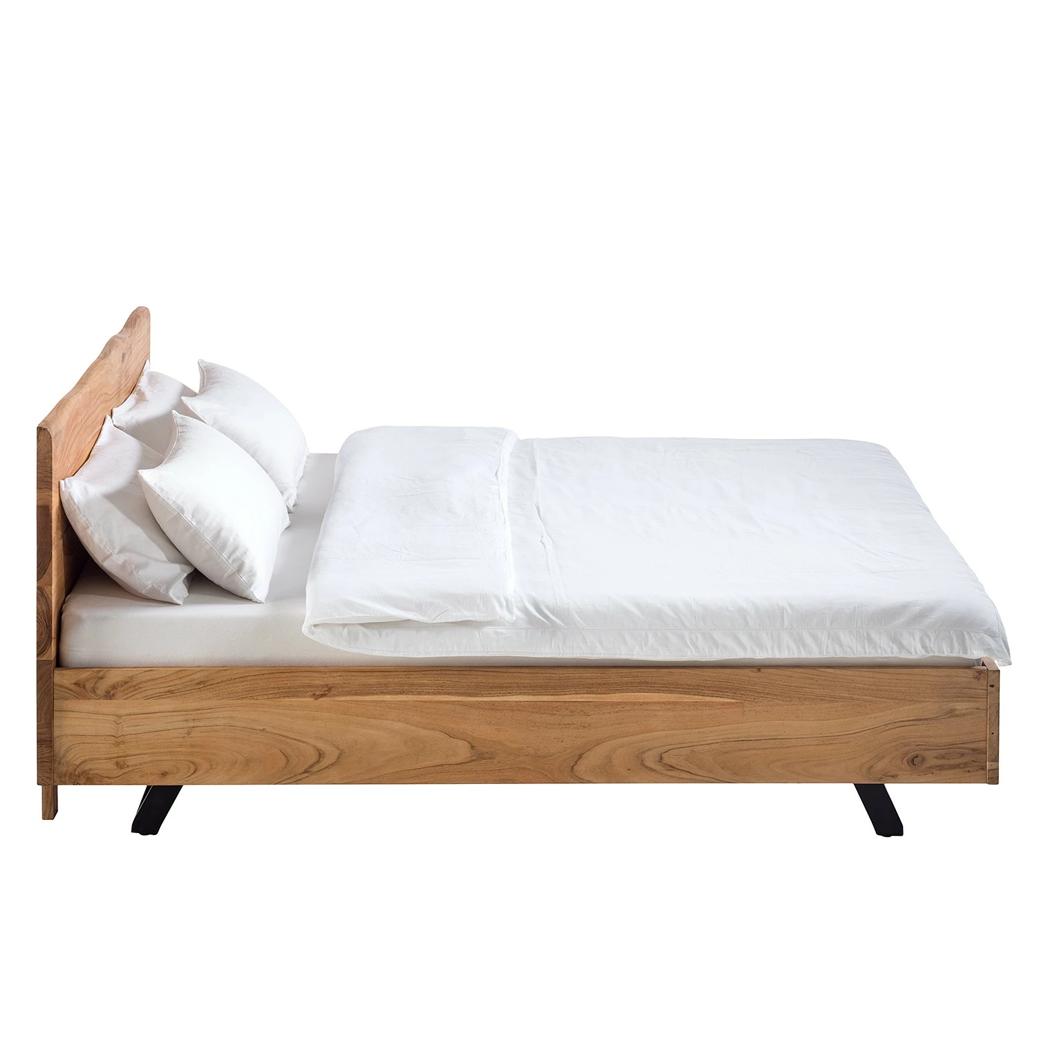 Ars Natura Massivholzbett Vardo - Akazie massiv / Metall - Akazie / Schwarz – Bild 7