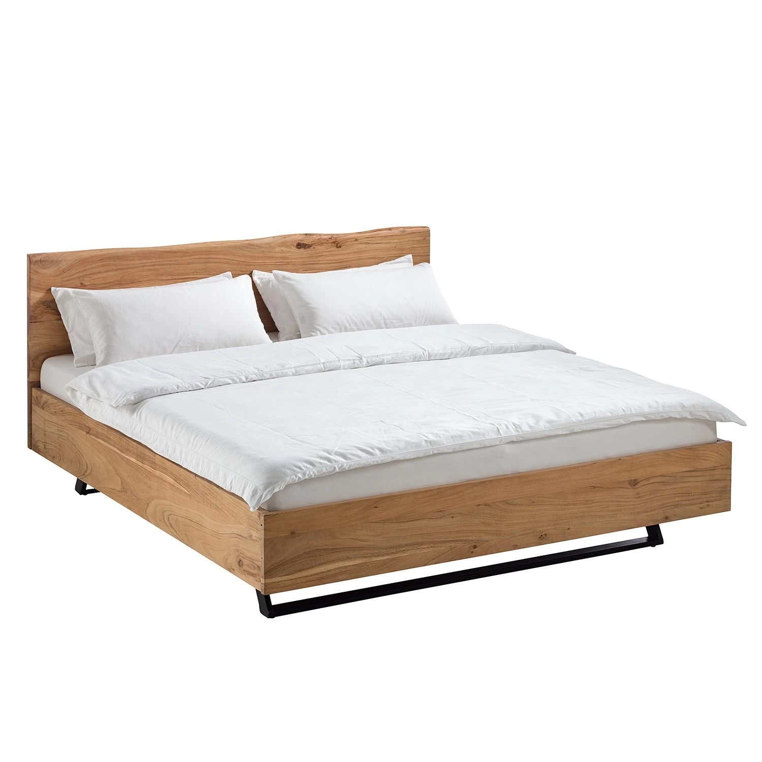 Ars Natura Massivholzbett Vardo - Akazie massiv / Metall - Akazie / Schwarz