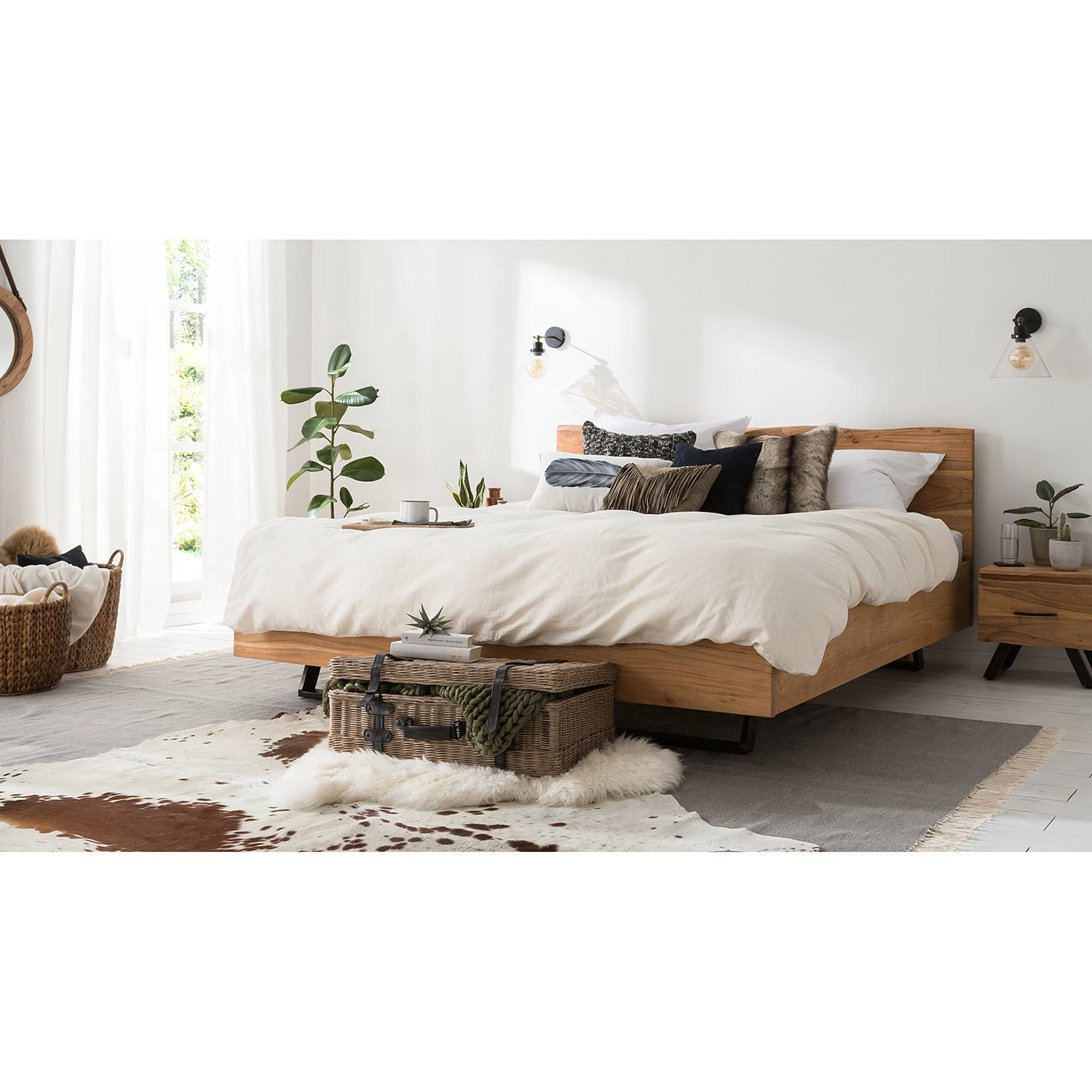 Ars Natura Massivholzbett Vardo - Akazie massiv / Metall - Akazie / Schwarz – Bild 2