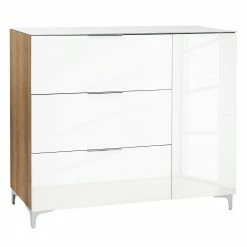 Maja Möbel Kommode Shino II - Glas Weiß / Eiche Riviera Dekor