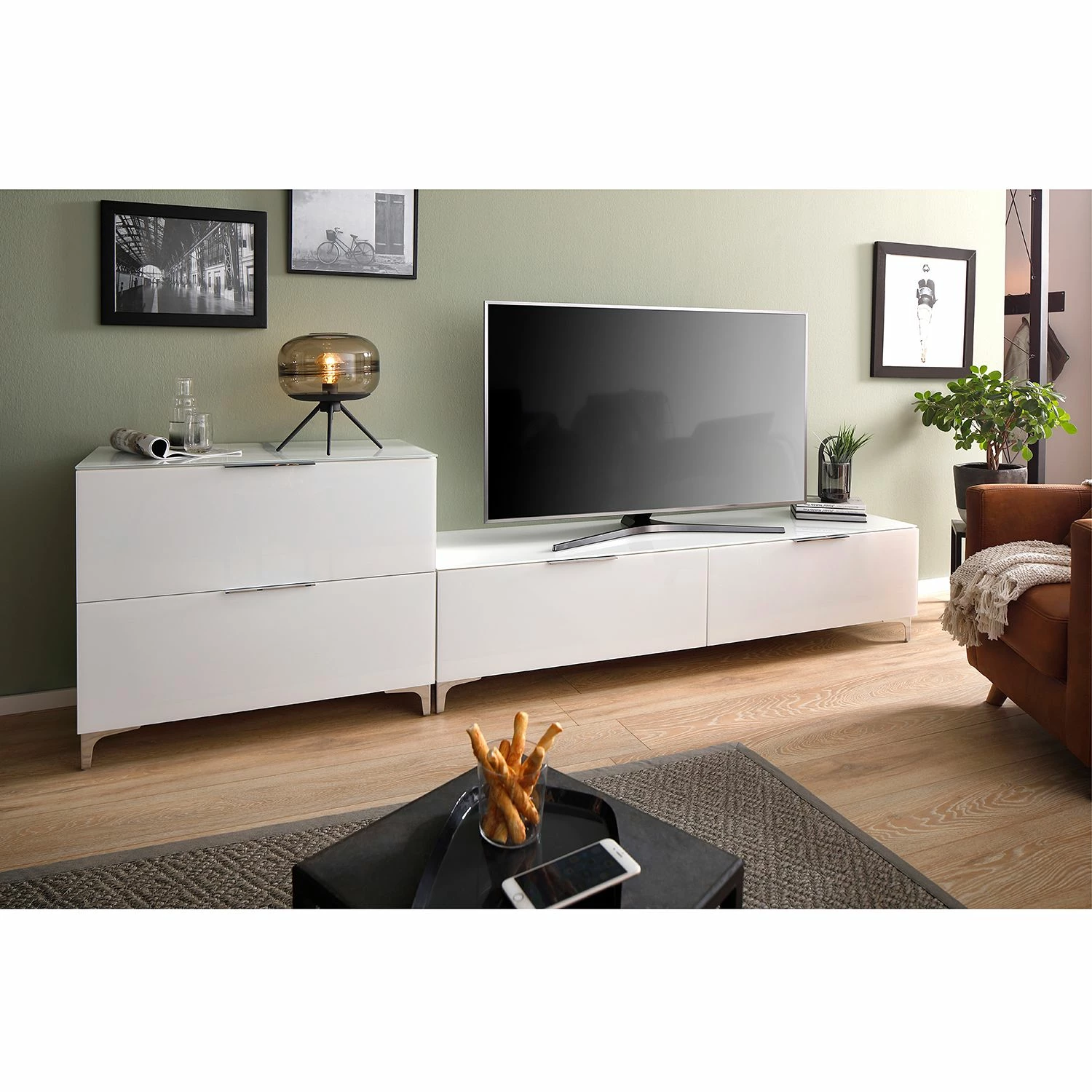 Maja Möbel Kommode Shino I - Glas Weiß / Weiß - Höhe: 77 cm – Bild 4