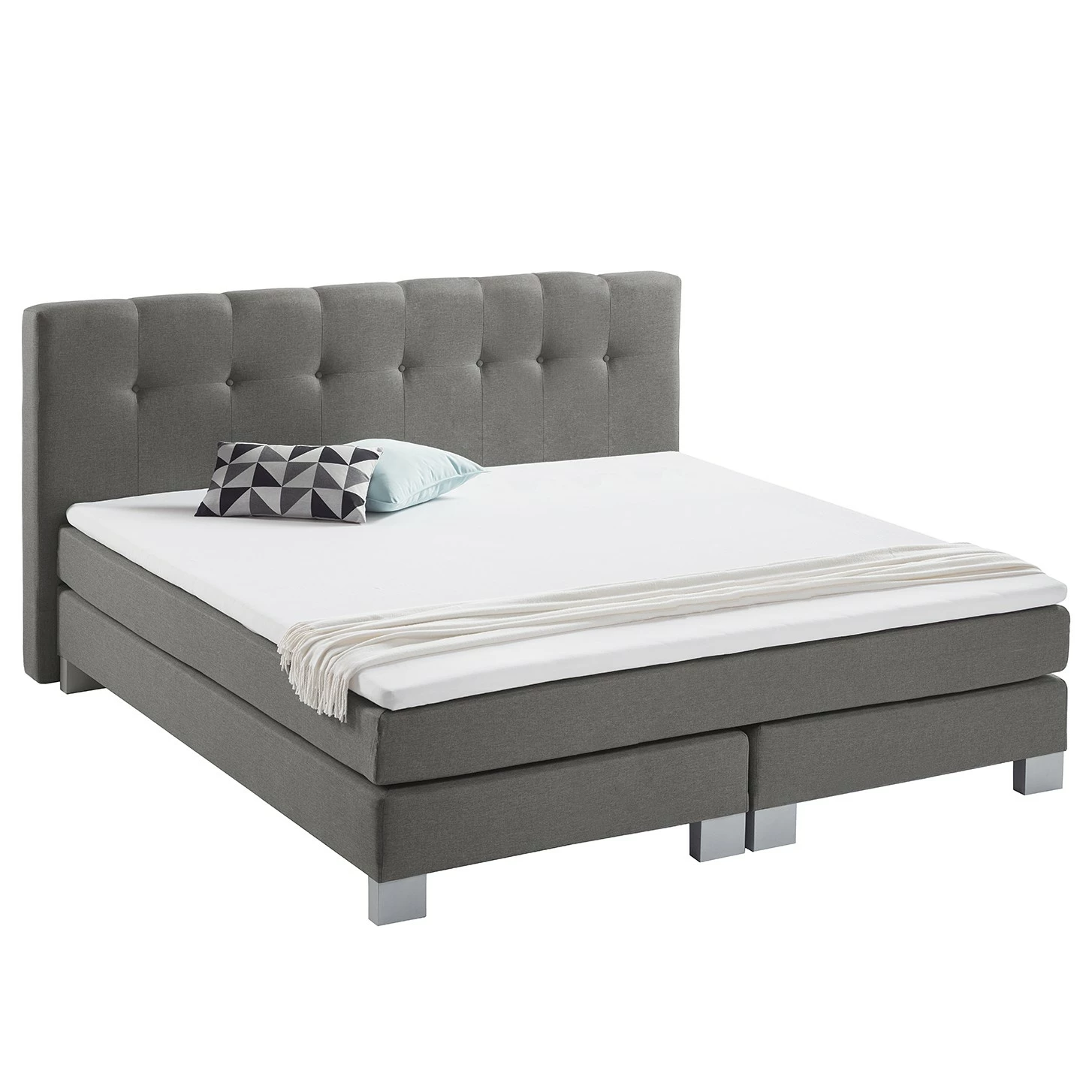 Fredriks Boxspringbett Royal Night - inkl. Topper - Rauchgrau - 200 x 200cm - Kein Bettkasten