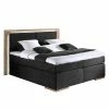 Naturoo Boxspringbett Marcel II - Webstoff in Samtoptik inkl. Beleuchtung - Eiche, teilmassiv - Schwarz - 200 x 200cm - H2