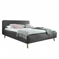 Meise.möbel Polsterbett Mattis - Webstoff / Eiche massiv - Anthrazit - 180 x 200cm