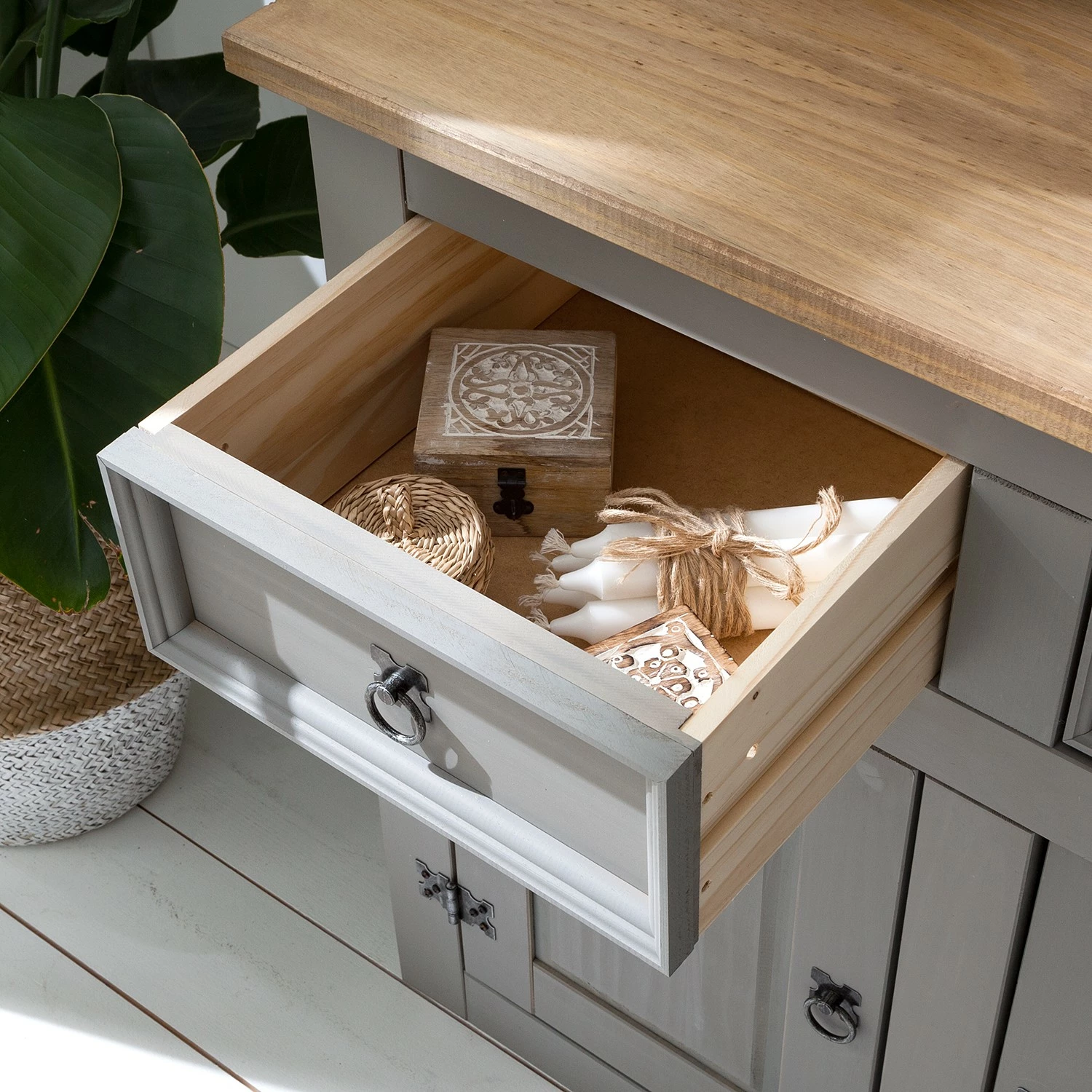 Maison Belfort Kommode Finca Rustica I - Kiefer massiv - Kiefer Grau – Bild 8