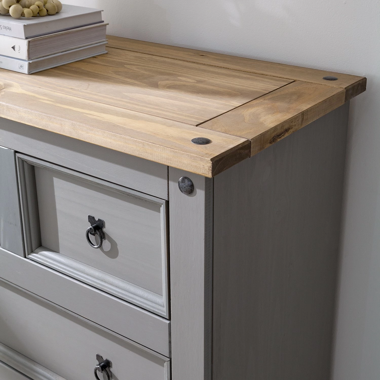 Maison Belfort Kommode Finca Rustica II - Kiefer massiv - Kiefer Grau – Bild 9