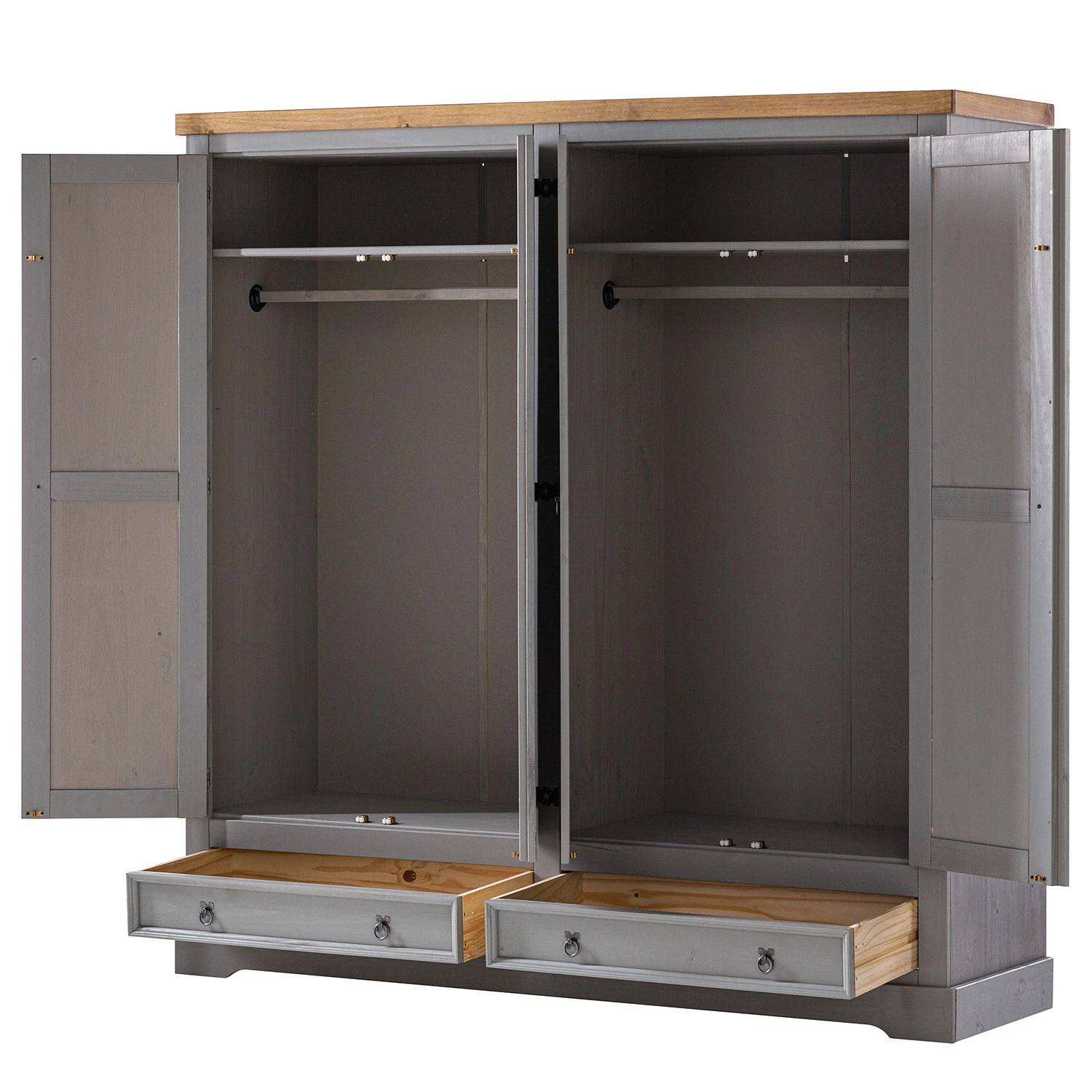 Maison Belfort Drehtürenschrank Finca Rustica II - Kiefer massiv - Kiefer Grau - Breite: 194 cm – Bild 5