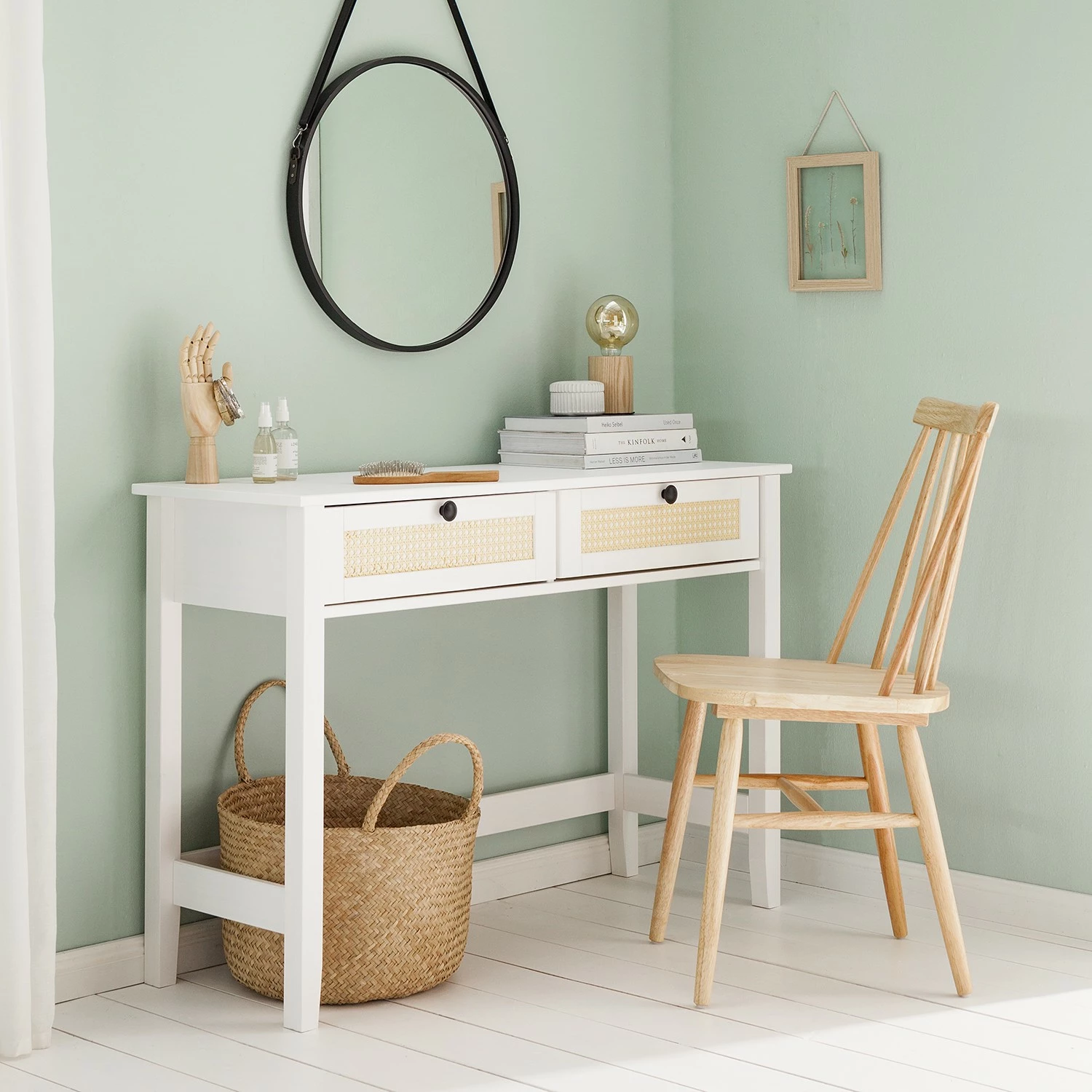 Maison Belfort Konsole/Schminktisch Belleria - Kiefer massiv / Wiener Geflecht - Weiß – Bild 3