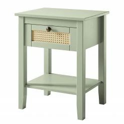 Maison Belfort Nachttisch Belleria - Kiefer massiv / Wiener Geflecht - Hellolivgrün