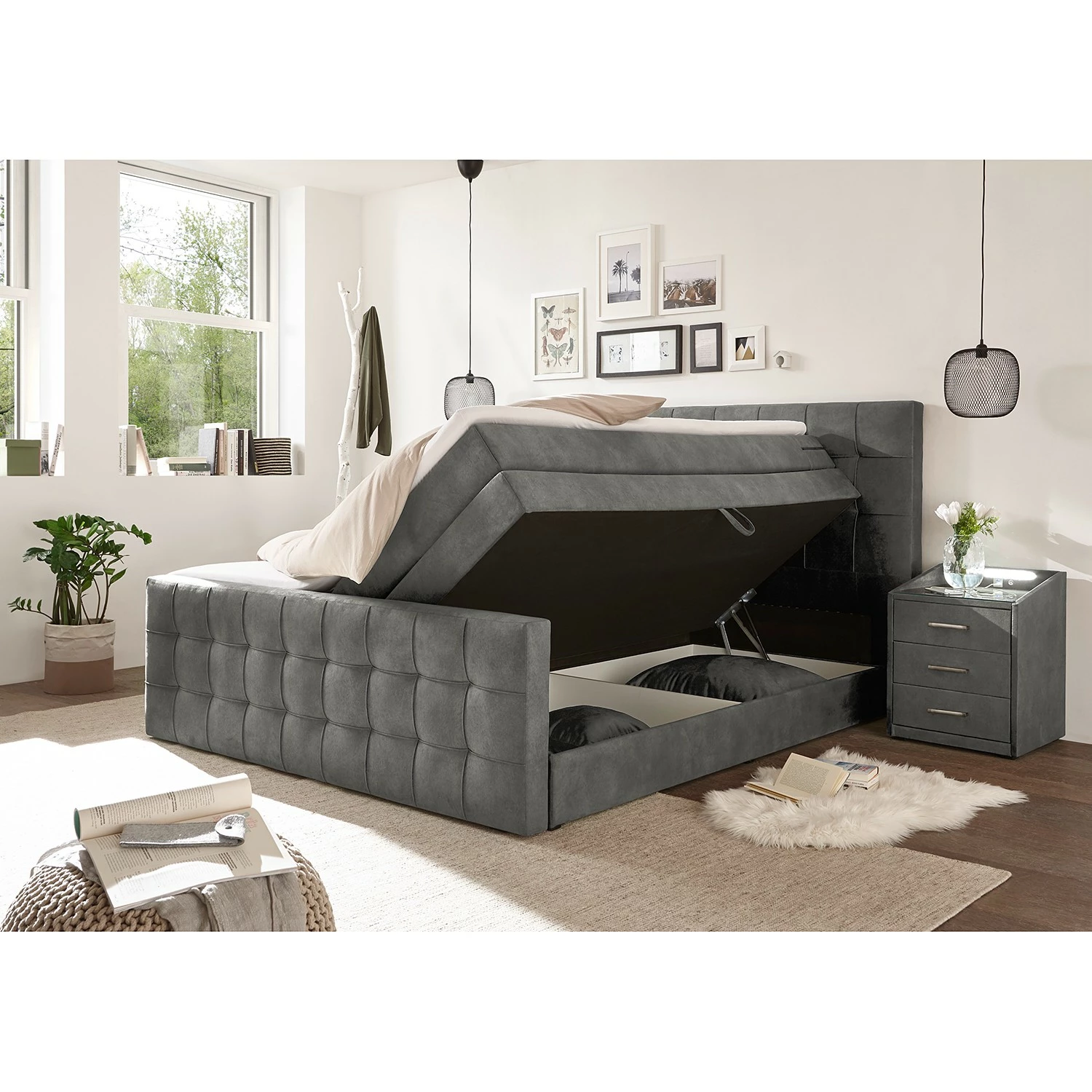 Loftscape Boxspringbett Bellwood - inkl. Kopfteil - Anthrazit - 160 x 200cm – Bild 3