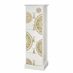 Ridgevalley Kommode Youx - Paulownia teilmassiv - Weiß / Gold - Höhe: 95 cm