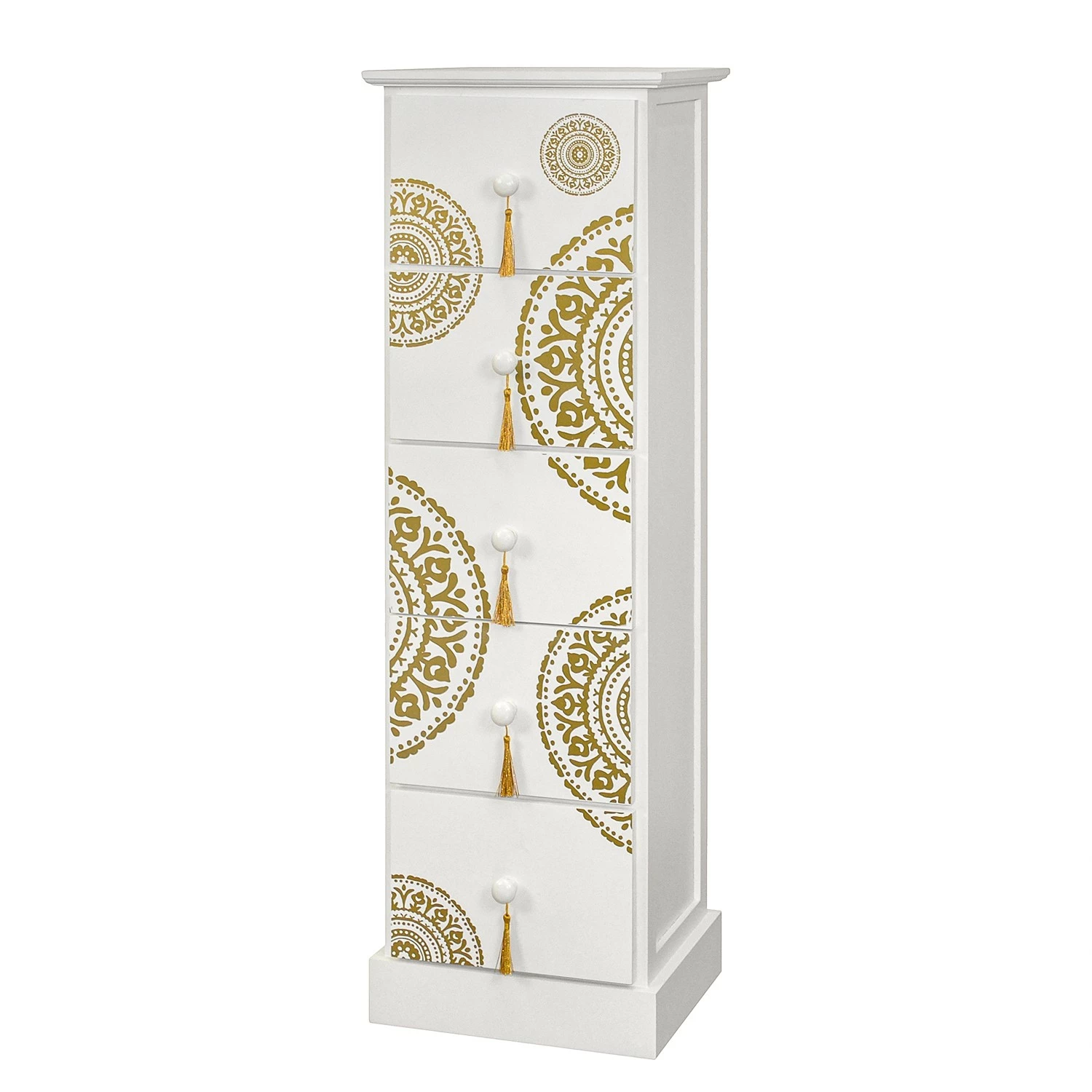 Ridgevalley Kommode Youx - Paulownia teilmassiv - Weiß / Gold - Höhe: 95 cm