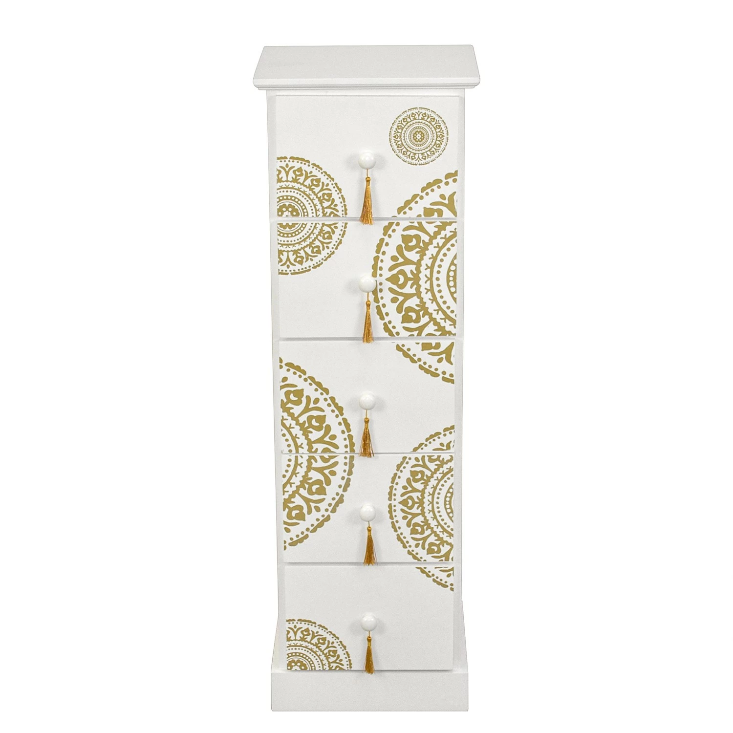 Ridgevalley Kommode Youx - Paulownia teilmassiv - Weiß / Gold - Höhe: 95 cm – Bild 3