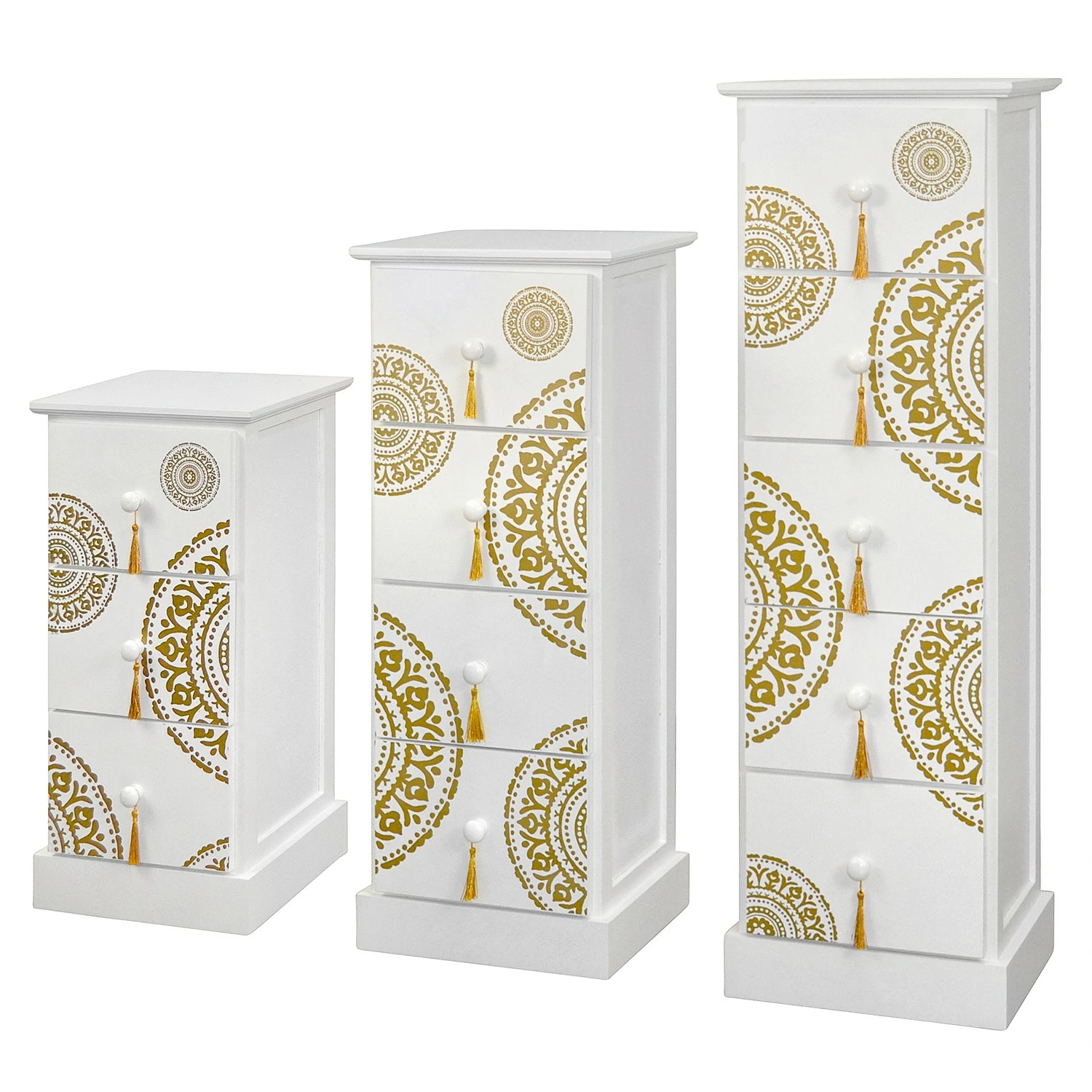 Ridgevalley Kommode Youx - Paulownia teilmassiv - Weiß / Gold - Höhe: 95 cm – Bild 4