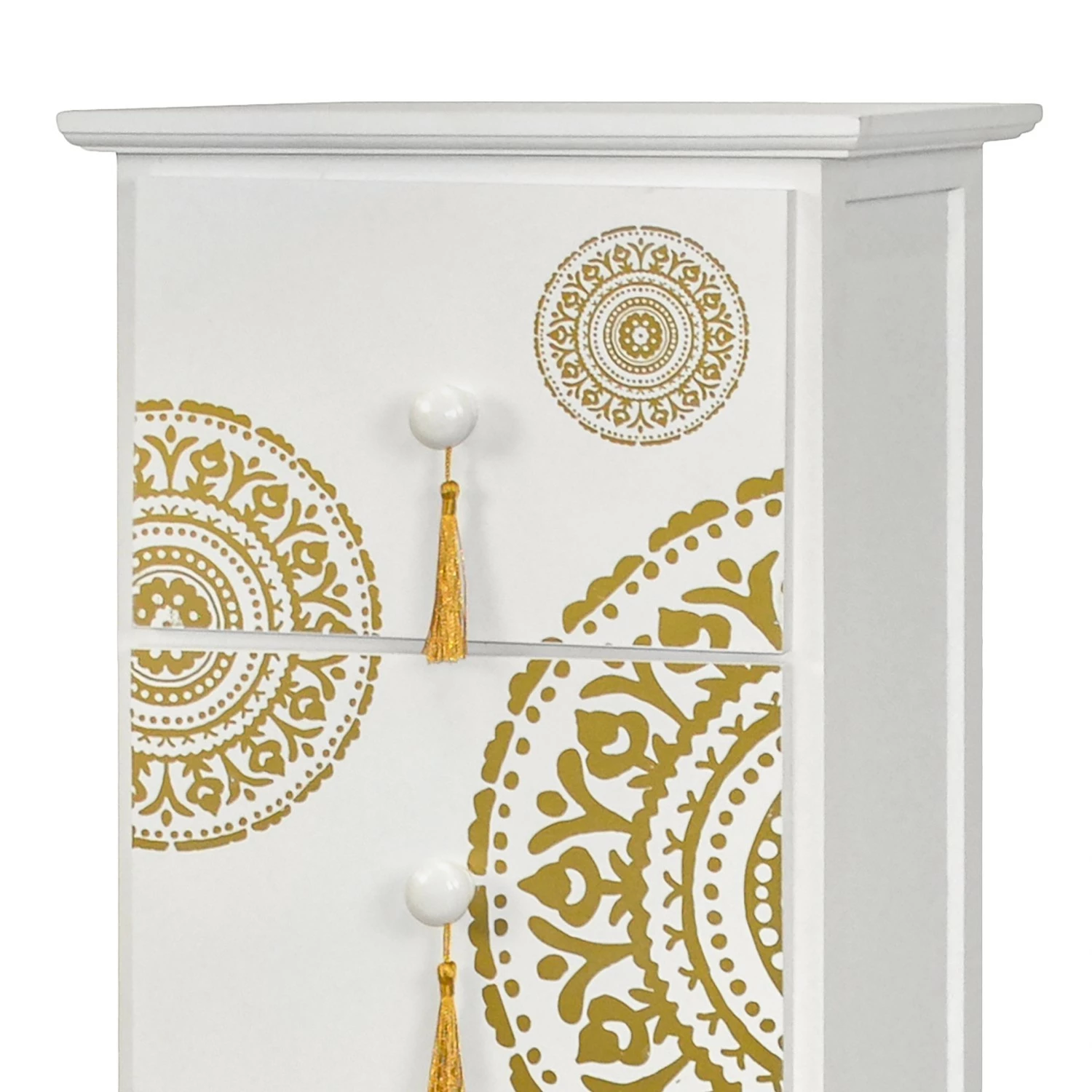 Ridgevalley Kommode Youx - Paulownia teilmassiv - Weiß / Gold - Höhe: 95 cm – Bild 6