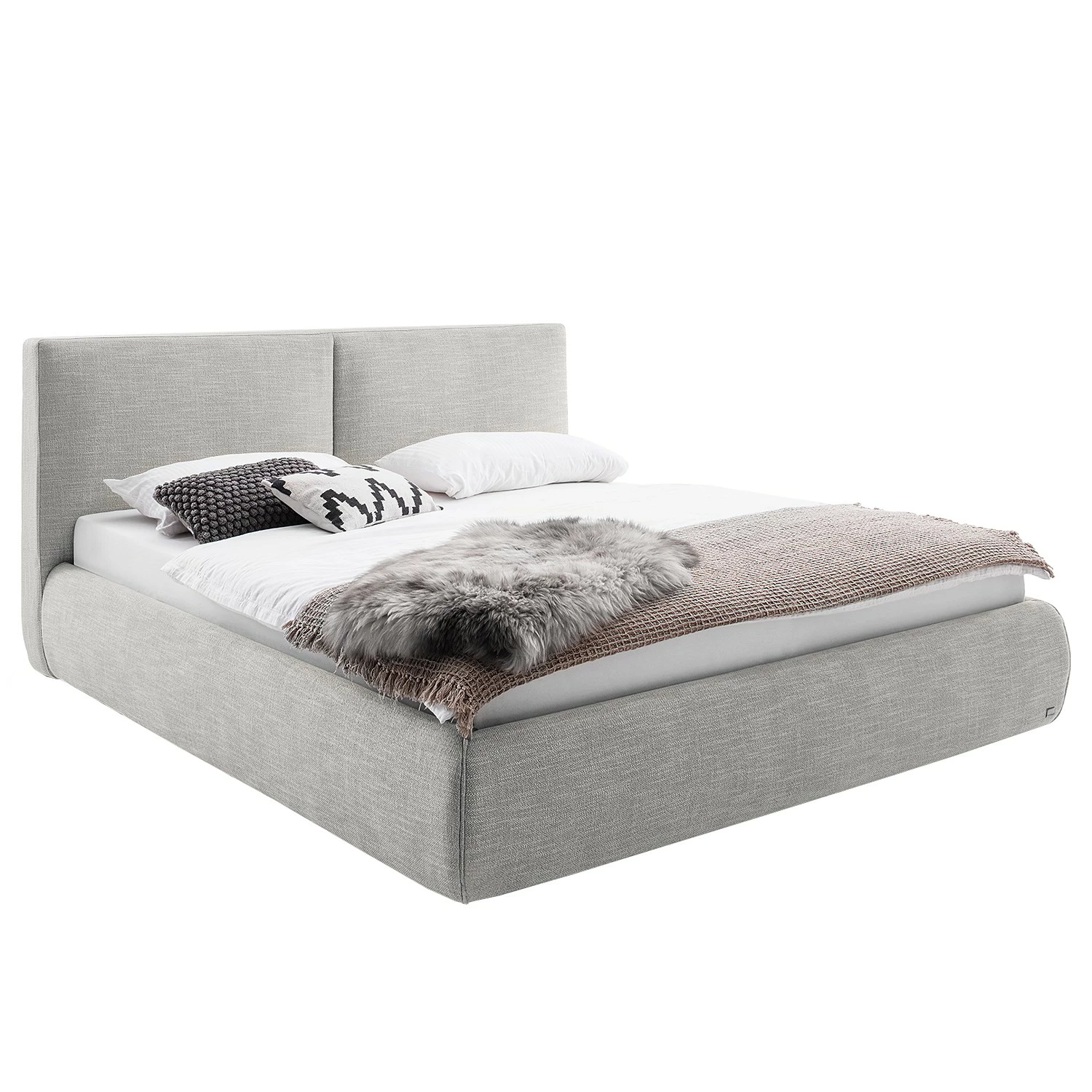 Meise.möbel Polsterbett Atesio II - inkl. Kopfteil in Kissenoptik und Bettkasten - Lichtgrau