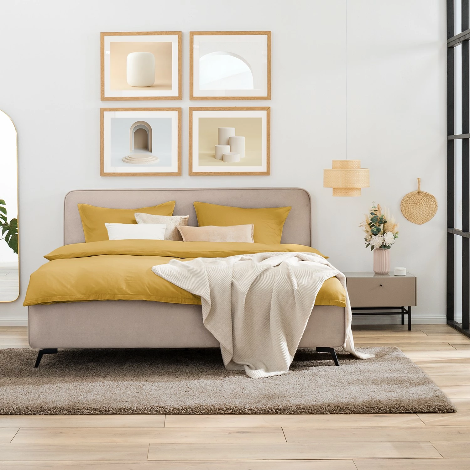 Mørteens Polsterbett Karelia II - Samt Ravi: Beige - 180 x 200cm - Ohne Stauraum – Bild 4