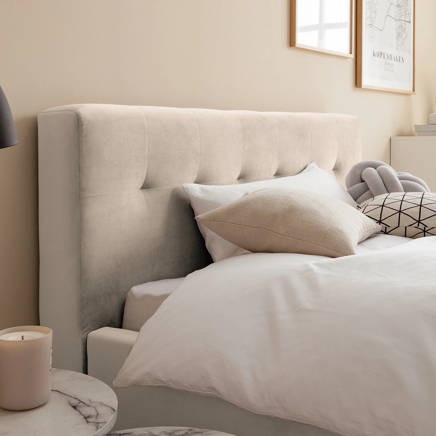 Ars Natura Polsterbett Woodlake II - Samt Ravi: Beige - 140 x 200cm - Ohne Stauraum – Bild 10