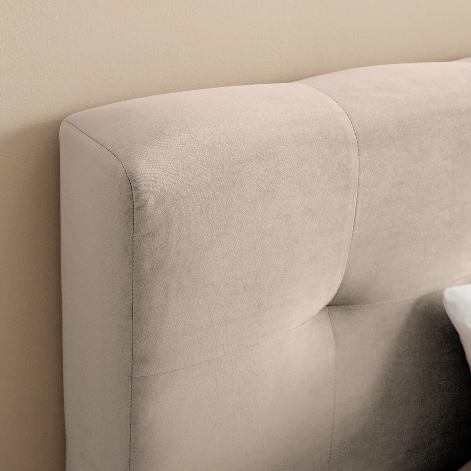 Ars Natura Polsterbett Woodlake II - Samt Ravi: Beige - 140 x 200cm - Ohne Stauraum – Bild 12