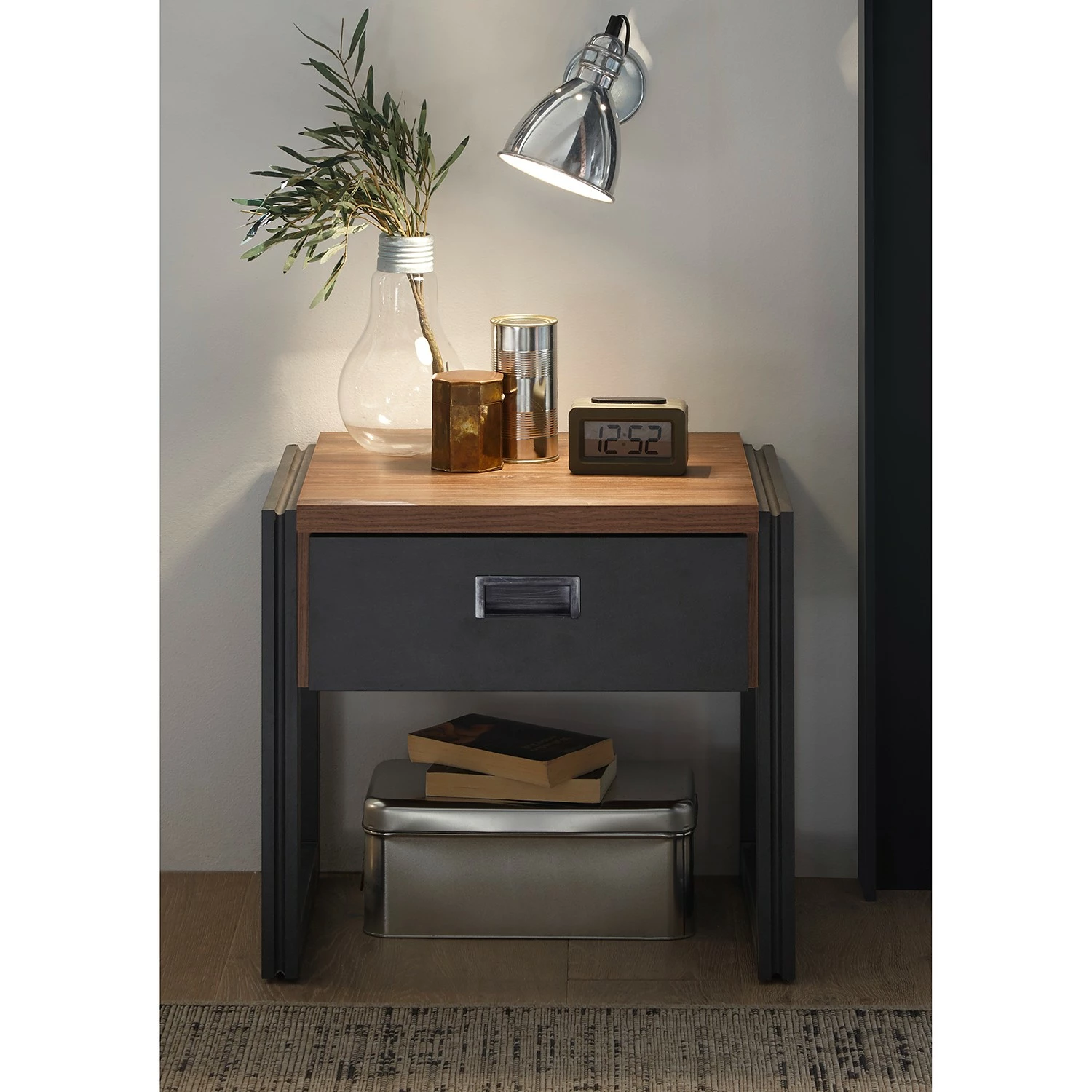 Ars manufacti Nachtkommode Marton - Eiche Stirling Dekor / Anthrazit – Bild 2