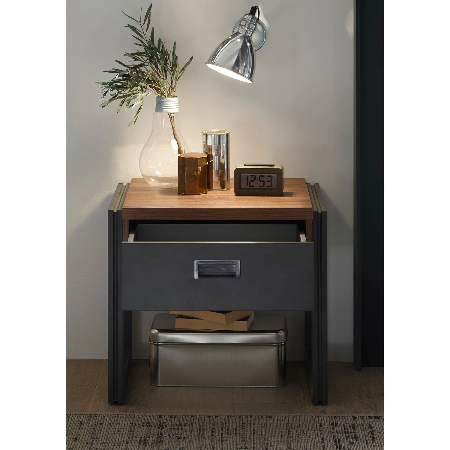 Ars manufacti Nachtkommode Marton - Eiche Stirling Dekor / Anthrazit – Bild 3