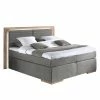 Naturoo Boxspringbett Marcel I - ohne Beleuchtung, Webstoff - Eiche, teilmassiv - Grau - 180 x 200cm - Doppelmatratze H2/H4