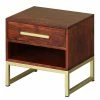 Ars manufacti Nachttisch Loga - Akazie massiv / Eisen - Akazie Braun / Gold