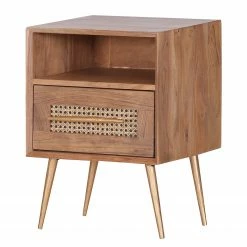 Ars manufacti Beistelltisch Bowdon - Wiener Geflecht / Akazie massiv - Akazie / Gold