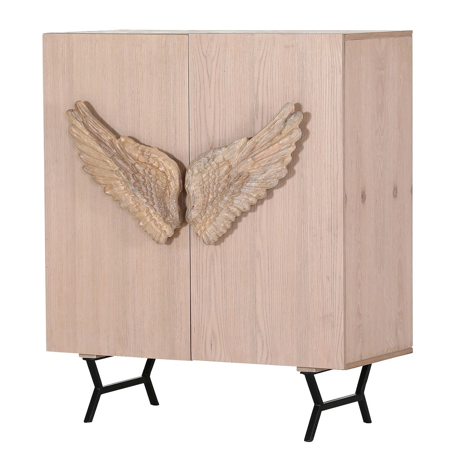 Red Living Kommode Loveland - Echtholzfurnier / Metall - Eiche Hell / Schwarz