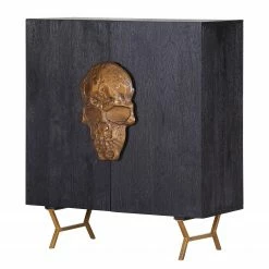 Red Living Kommode Worland I - Echtholzfurnier / Metall - Eiche Schwarz / Gold