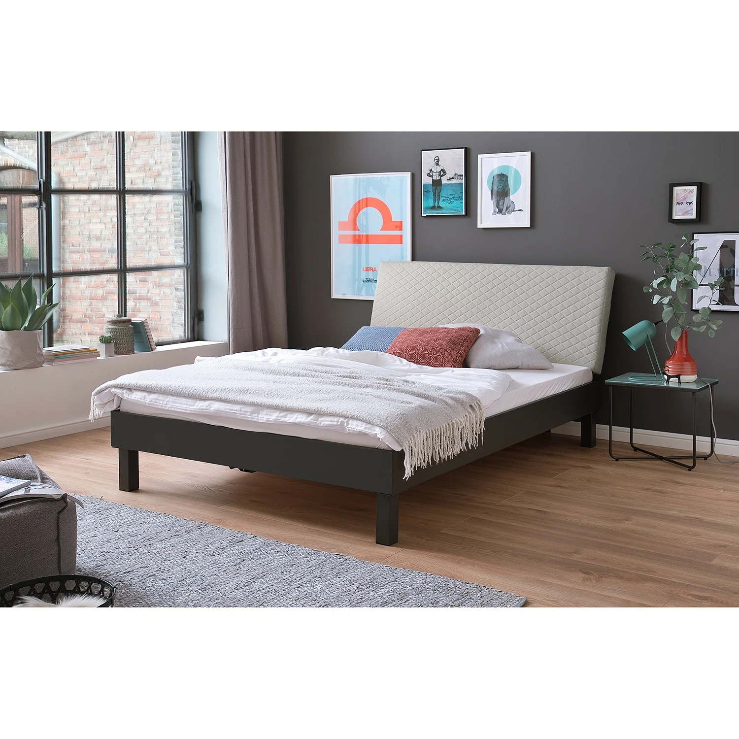 Meise.möbel Einzelbett Boston I - Anthrazit / Hellgrau - Breite: 185 cm - Eckig – Bild 2