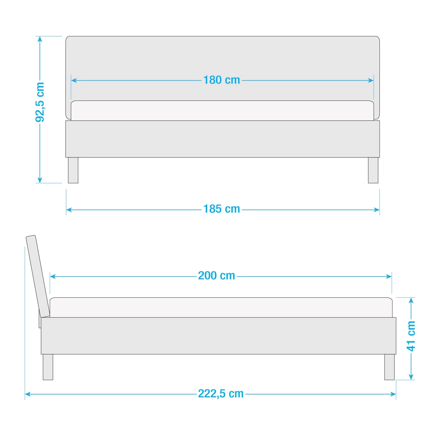 Meise.möbel Einzelbett Boston I - Anthrazit / Hellgrau - Breite: 185 cm - Eckig – Bild 10