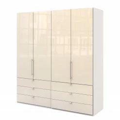 Wiemann Falttürenschrank Loft II - Alpinweiß / Glas Magnolie - Höhe: 216 cm - Breite: 200 cm