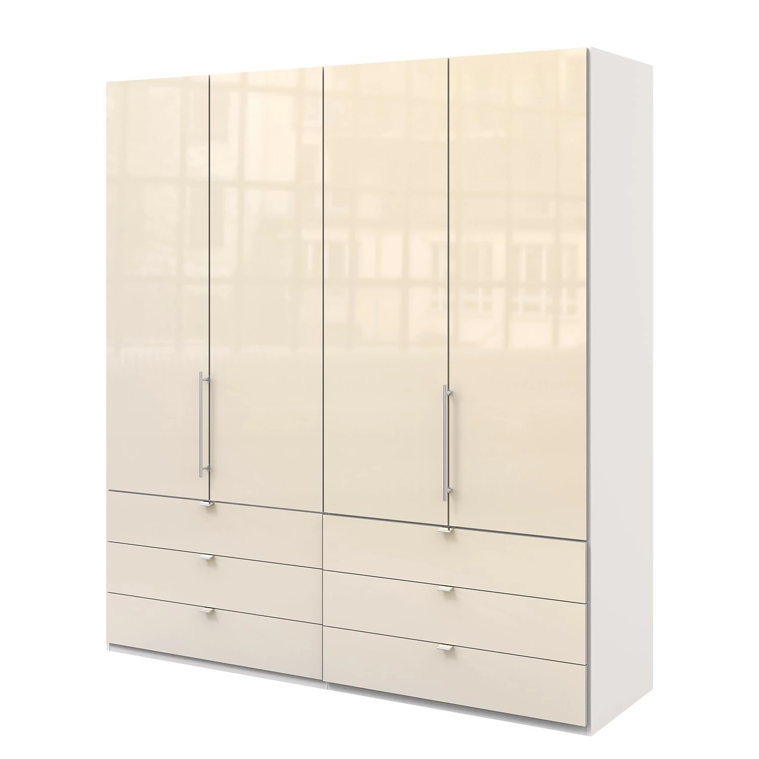 Wiemann Falttürenschrank Loft II - Alpinweiß / Glas Magnolie - Höhe: 216 cm - Breite: 200 cm