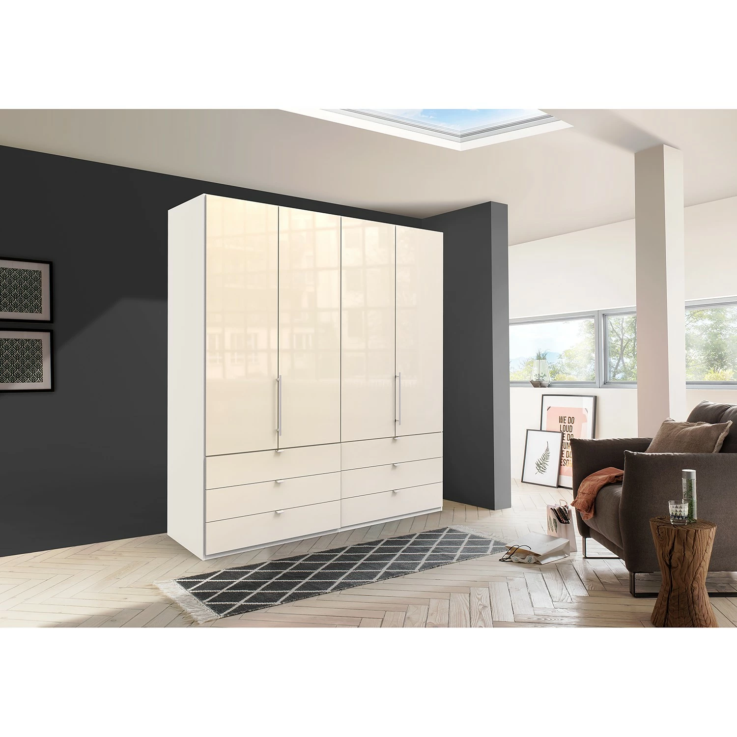 Wiemann Falttürenschrank Loft II - Alpinweiß / Glas Magnolie - Höhe: 216 cm - Breite: 200 cm – Bild 2